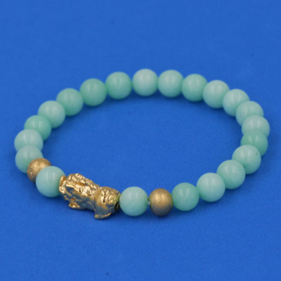 Vòng đeo tay đá Ngọc Bích xanh 6 ly cẩn Tỳ Hưu inox vàng VNBXTHHBV6 - hợp mệnh Mộc, mệnh Hỏa