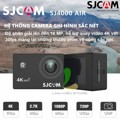 Camera hành trình Sjcam SJ4000 Air 4K Wifi - Máy quay hành động màn hình cảm ứng 2 inch quay liên tục lên đến 70 phút - Hàng nhập khẩu