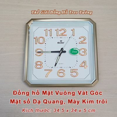 Đồng Hồ Treo Tường Cao Cấp EASTAR Có DẠ QUANG Hình Vuông Cách Điệu - Máy KIM TRÔI NHẬT - Số Nổi 3D - Tặng Pin Maxell - BH 1 Năm