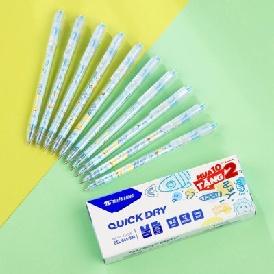 Hộp 12 Bút Gel Quick Dry 0.5 mm - Thiên Long GEL-045/KM - Mực Xanh