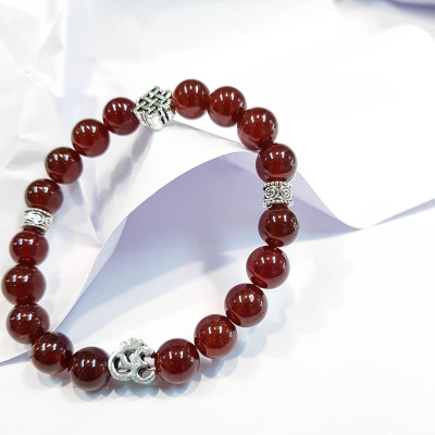 Vòng tay mệnh Hỏa , Thổ đá Garnet charm Om và Đồng Tâm