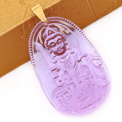 Mặt Phật Văn Thù Bồ Tát pha lê tím 5cm