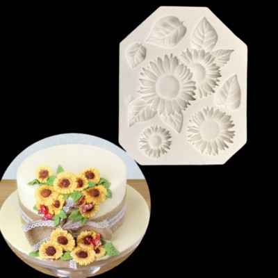 Khuôn silicon làm rau câu hoa hướng dương kèm lá - Mã số 1063