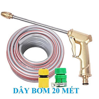 Bộ dây vòi xịt nước rửa xe, tưới cây . tăng áp 3 lần, loại 20m 206701-3 đầu đồng,cút+ tặng đai