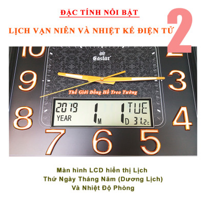 Đồng hồ Treo Tường EASTAR Kim Điện Tử KIM TRÔI Cao Câp DẠ QUANG - LỊCH Vạn Niên và NHIỆT KẾ Điện Tử