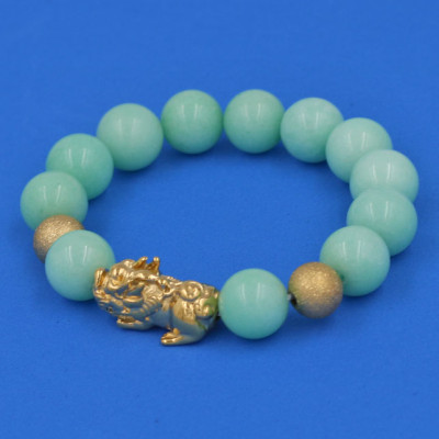 Vòng chuỗi đeo tay Đá Ngọc Bích Xanh 12 ly - cẩn Tỳ Hưu Phong Thủy inox vàng VGBXTHHBV12 - hợp mệnh Mộc, mệnh Hỏa