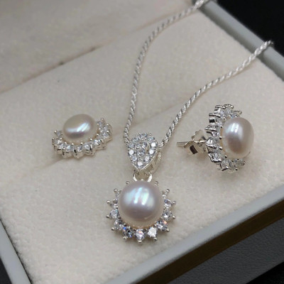 Combo Dây Chuyền Hoa Tai Dây Xoắn Kép Và Ngọc Trai Nuôi Đính Đá Cao Cấp Chính Hãng BẠC HIỂU MINH BCB005