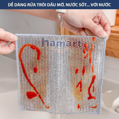 Khăn Lưới Rửa Bát Dày 2 Lớp Giẻ Rửa Chén Dây Kim Loại 20cm Chà Nồi Chảo Thép Inox Cọ Bếp Đa Năng