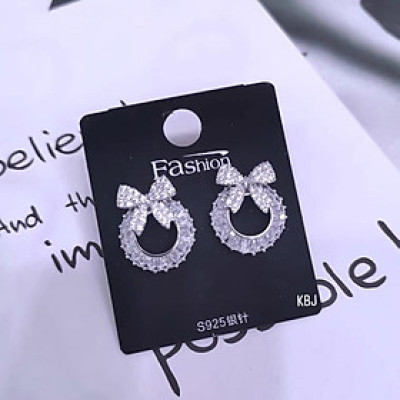 Bông tai bạc nơ đá chất liệu bạc s925 MS75c