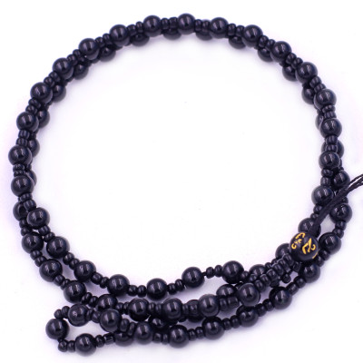 Mặt dây chuyền Phật A di đà đá xanh 2.2 x 3.6cm ( size trung ) kèm vòng cổ hạt chuỗi đá đen + móc inox, Phật bản mệnh