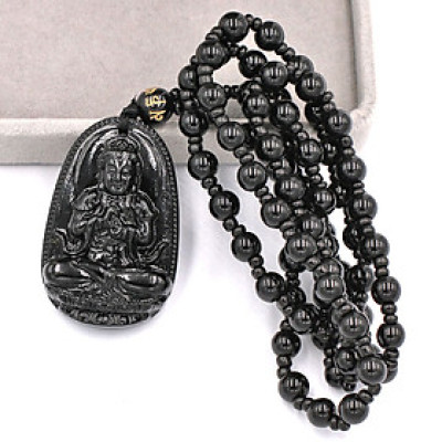 Vòng cổ Đại Nhật như lai đá thạch anh đen 4.3 cm DHTEB5