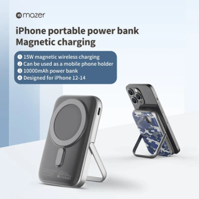 Pin Dự Phòng Không Dây MAZER MagAir16 10000mAh Smallest Có Nam Châm Từ Tính Đèn Tích Hợp Chân Đứng Bảo Hành 2 Năm Hàng Chính Hãng