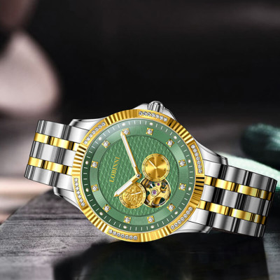 Đồng hồ nam chính hãng LOBINNI L19006-1 Kính sapphire,chống xước,Chống nước,BH 24 tháng,Máy cơ (Automatic) ,dây da xịn