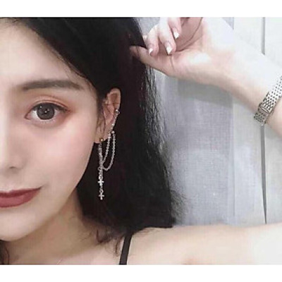 Bông tai tua rua chữ thập ba chỗ đeo cực chất