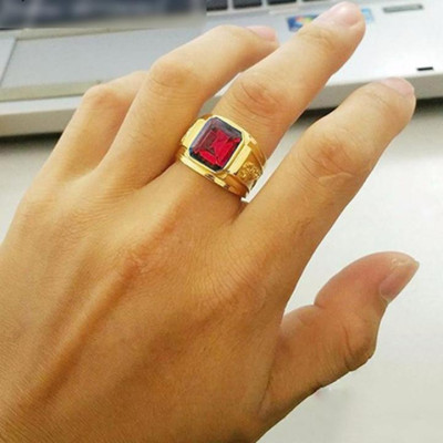 Nhẫn nam titan cao cấp thời trang chạm rồng 2 bên trangsucpt đá đỏ inox  thép không gỉ PTNNA255