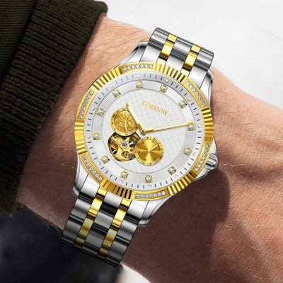 Đồng hồ nam chính hãng LOBINNI L19006-2 Kính sapphire,chống xước,Chống nước,BH 24 tháng,Máy cơ (Automatic) ,dây da xịn