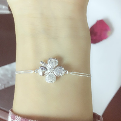 Lắc tay bạc 925 Huệ Ngân - Cỏ bốn lá máy mắn RYB140077