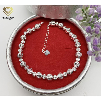 Lắc tay bạc 925 Huệ Ngân -Bi phay màu trắng RYB140099-T