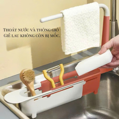 Kệ Gác Bồn Rửa Chén Co Giãn Đa Năng – Có Giá Treo Khăn Tiện Lợi - HÀNG CHÍNH HÃNG MINIIN