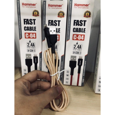 Dây sạc nhanh Ham mer C04 các loại chân cắm Type C, dòng điện 5v-2.4A, dây dù check Qr kiểm tra hàng chính hãng 