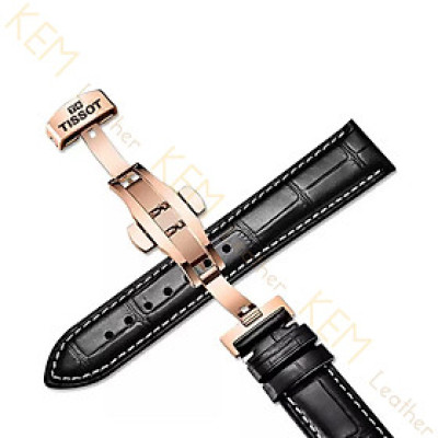 Dây đeo đồng hồ Tissot - Dây Đeo Đồng Hồ Da Cá Sấu Đen Chỉ Trắng Thay Thế Dành Cho Tissot Size 19/20/21/22mm - Chất Liệu Da Cá Sấu Cao Cấp Tương Thích Tất Cả Các Phiên Bản Đồng Hồ Tissot - Bảo Hành 12 Tháng 