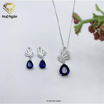 Combo dây chuyền và bông tai bạc Ý 925 Huệ Ngân - Cánh bướm mùa xuân PP1404-RYE140804
