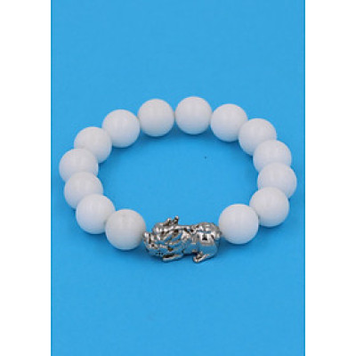 Vòng đeo tay san hô trắng 12 ly - cẩn Tỳ Hưu inox VTATTHT12 - hợp mệnh Kim, mệnh Thủy