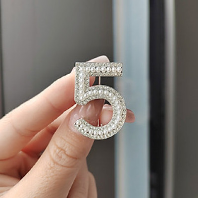 Ghim cài áo nam nữ, trâm cài áo số 5 đính đá cao cấp, brooches unisex