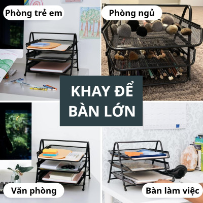 Khay Kệ Đựng Tài Liệu ĐỂ BÀN 3 Ngăn, Kệ Khay Lưới Kim Loại Đựng Hồ Sơ Giấy Tờ Văn Phòng, Học Sinh