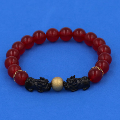 Vòng chuỗi đeo tay Thạch Anh Đỏ size 8 ly, 10 ly, 12 ly - Vòng tay Tỳ Hưu Đôi inox đen VTAOTHHEV8 - hợp mệnh Hỏa, mệnh Thổ