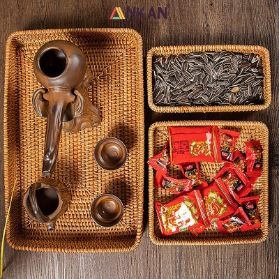 Khay Trang Trí Mây Tre Đan ANKAN – Rổ Vintage Handmade Đựng Trái Cây, Bánh Kẹo, Mỹ Phẩm, Trà Bánh