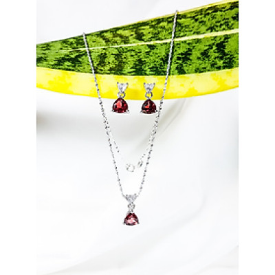 Bộ bông tai dây chuyền đá Garnet trái tim LAT.190