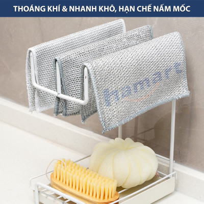 Khăn Lưới Rửa Bát Dày 2 Lớp Giẻ Rửa Chén Dây Kim Loại 20cm Chà Nồi Chảo Thép Inox Cọ Bếp Đa Năng