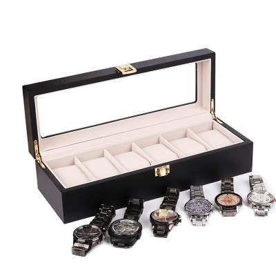 Hộp Đồng Hồ 6 Ngăn SAIKE SAIKE S602 Vỏ Gỗ Sơn Phủ Màu Đen