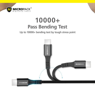 Cáp Sạc MicroPack POWER LINK MC-CC23 Sạc Nhanh USB-C to C Dòng Điện Tối Đa 3A Dệt Bằng Sợi Kevlar Siêu Bền Hàng Chính Hãng