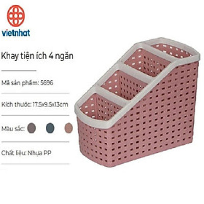 Khay nhựa tiện ích 4 ngăn Việt Nhật, để bàn đựng đồ, bút văn phòng phẩm, mỹ phẩm, đồ dùng phù hợp bàn làm việc văn phòng