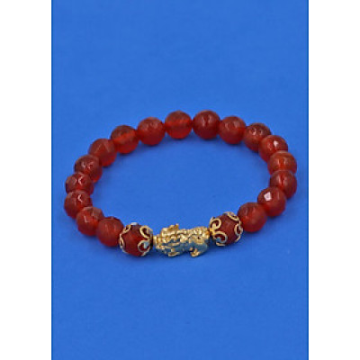 Vòng tay Thạch Anh Đỏ cắt giác 8 ly - cẩn Tỳ Hưu Phong Thủy inox vàng VTAOGTHHKV8 - hợp mệnh Hỏa, mệnh Thổ