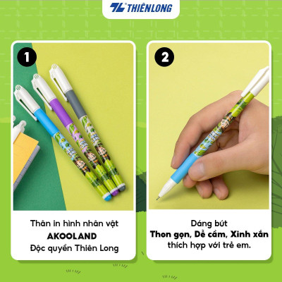 Combo 5/10/20 Bút gel Thiên Long GEL-012/AK - Nét viết 0.5mm êm mượt, đầu bút cao cấp, mực đều liên tục, nhân vật Akooland Tahi