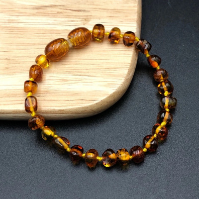 Combo Vòng Cổ , Vòng Tay Hổ Phách Nhựa Thông Màu Đậm Dành Cho Bé Chính Hãng BẠC HIỂU MINH BCB002S