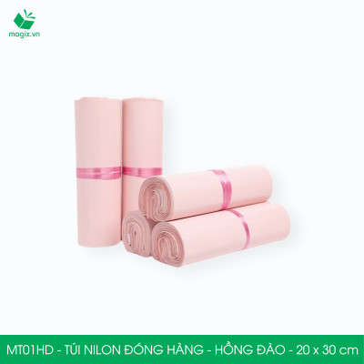 MT1HD - 25x35 cm  - Túi nilon gói hàng - 100 túi niêm phong đóng hàng màu hồng đào