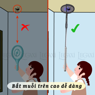 Vợt Diệt Muỗi Trên Cao - Cán Kéo Dài - Đập Muỗi Trần Nhà, Vách Tường, Không Cần Ghế - Đèn Uv Thu Hút Muỗi Tự Động - Vợt Bắt Muỗi, Côn Trùng Hiệu Quả - Đèn UV Thu Hút Và Diệt Muỗi Tự Động