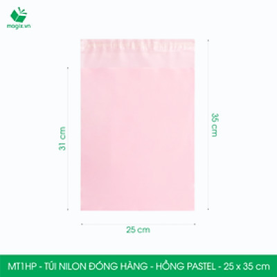 MT1HP - 25x35 cm  - Túi nilon gói hàng - 100 túi niêm phong đóng hàng màu hồng pastel