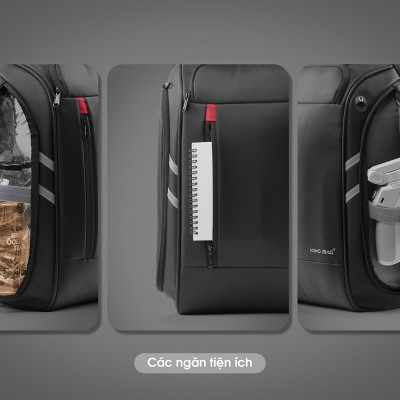 Balo laptop 15” KINGBAG HORMES thời trang, nhiều ngăn rộng rãi, ngăn lót cách nhiệt, jack cắm tai nghe, màu đen- Hàng chính hãng