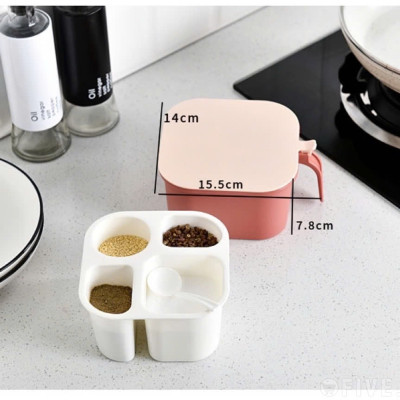 Hộp đựng gia vị 4 ngăn kín khí , chống ẩm ướt, Hũ gia vị chia ngăn có nắp đậy kèm thìa tiện lợi