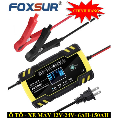 Sạc bình ắc quy 12V 24V 6Ah - 150Ah FOXSUR tự ngắt khi đầy chức năng bảo dưỡng phục hồi ắc quy bằng khử sunfat