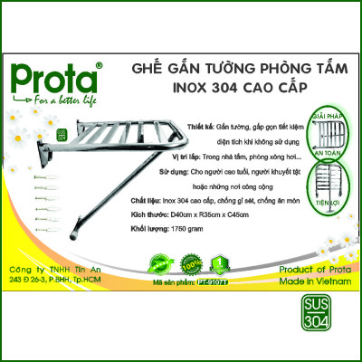 [CHÍNH HÃNG] Ghế gắn tường gấp gọn chống trượt inox 304 Prota - Bảo hành 36 tháng