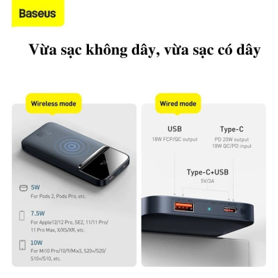 Pin dự phòng Baseus Magnetic Wireless Fast Charging Power bank 10000mAh 20W PPCXW- hàng chính hãng