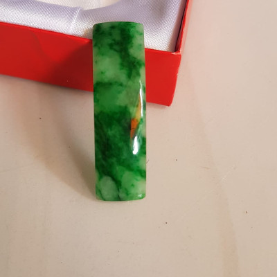 Mặt Lắc Tay miếng cong dài chữ nhật đá cẩm thạch tự nhiên xanh lý sơn thủy đậm vân bóng đẹp Size Dài 41mm x ngang 11mm x dầy 3mm Nữ lên lắc tay bằng vàng đeo sang đẹp món quà tặng Mẹ, người thân ý nghĩa ạ