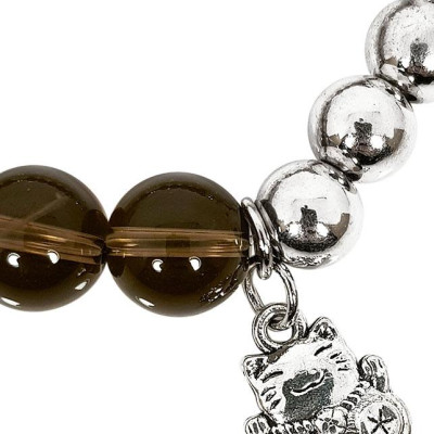 Vòng Tay Đá Thạch Anh Ám Khói Mệnh Thủy Charm Mèo May Mắn, Hoa Tuyết Laliz TR.03