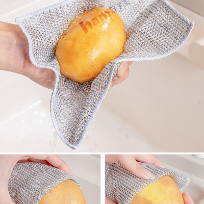 Khăn Lưới Rửa Bát Dày 2 Lớp Giẻ Rửa Chén Dây Kim Loại 20cm Chà Nồi Chảo Thép Inox Cọ Bếp Đa Năng